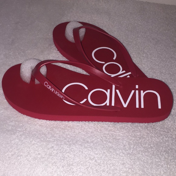 calvin klein flip flops red